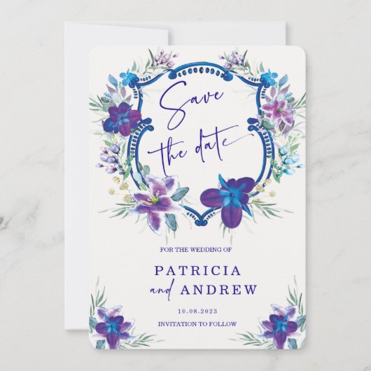 Invitation Purple Blue Orchid Wedding Enregistrer la date Inv (Devant)
