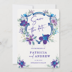 Invitation Purple Blue Orchid Wedding Enregistrer la date Inv