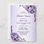 Invitation Purple Blue Pink Floral Glitter Bridal Shower (Devant)