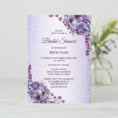 Invitation Purple Blue Pink Floral Glitter Bridal Shower (Debout devant)