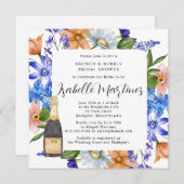 Invitation Purple Blue Rose Floral Brunch & Bubbly Douche (Devant / Derrière)