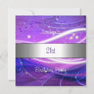 Invitation Purple Blue Swirl Silver Trim 21e fête d'anniversa