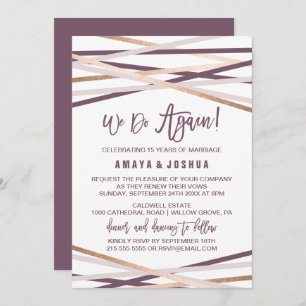 Invitation Purple Blush et Rose Gold Streamers Vow Renewal
