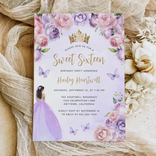 Invitation Purple Blush or Floral Aquarelle Sweet 16 Partie