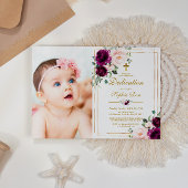 Invitation Purple & Blush Rose Fleurs Photo Girl Dedication