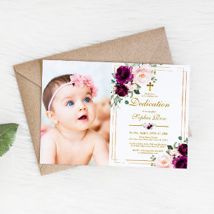 Invitation Purple & Blush Rose Fleurs Photo Girl Dedication