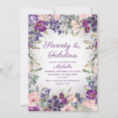Invitation Purple Blush Rose Floral 70 et Fabuleux anniversai (Devant)