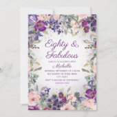 Invitation Purple Blush Rose Floral 80 et Fabuleux anniversai (Devant)