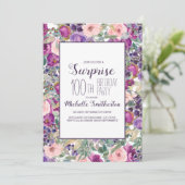 Invitation Purple Blush Rose Floral Feuilles 100e anniversair (Debout devant)