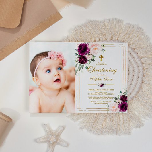 Invitation Purple & Blush Rose Floral Photo Girtening