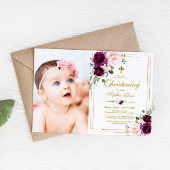 Invitation Purple & Blush Rose Floral Photo Girtening