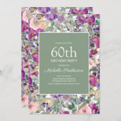 Invitation Purple Blush rose floral Sage Vert 60e anniversair (Devant / Derrière)
