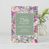 Invitation Purple Blush rose floral Sage vert 75e anniversair (Debout devant)