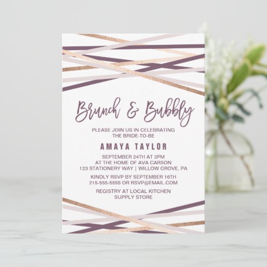 Invitation Purple Blush & Rose Gold Streamers Brunch & Bubbly (Debout devant)