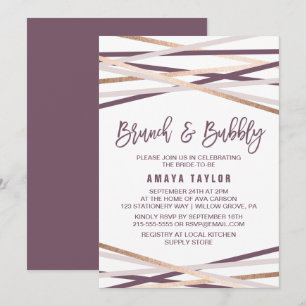 Invitation Purple Blush & Rose Gold Streamers Brunch & Bubbly