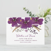 Invitation Purple Boho Aquarelle Fleurs Enregistrer La Date (Debout devant)