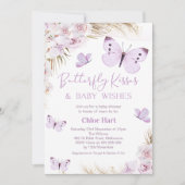 Invitation Purple Boho Floral Butterfly Baby shower Baisers (Devant)