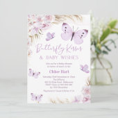 Invitation Purple Boho Floral Butterfly Baby shower Baisers (Debout devant)