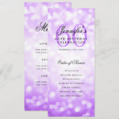 Invitation Purple Bokeh 60th Birthday Program avec menu (Devant / Derrière)