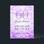 Invitation Purple Bokeh 60th Birthday Save Date / Détails<br><div class="desc">Design élégant "60th Birthday Party" avec lumières Bokeh et nom personnalisé   texte de détails. Facile à utiliser et facile à personnaliser. Commandez aujourd'hui !</div>
