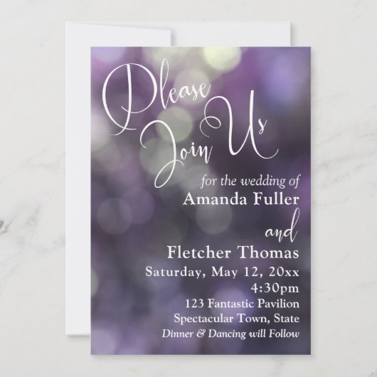 Invitation Purple Bokeh Lumière et typographie 32 Mariage 2 (Devant)