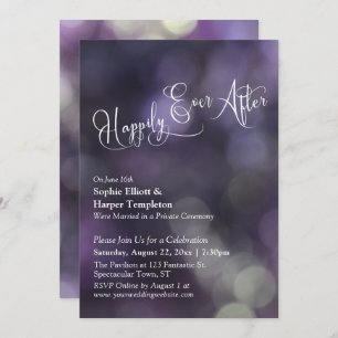 Invitation Purple Bokeh Lumière "Heureux Jamais Après" Typogr