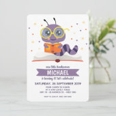 Invitation Purple Bookworm Livre Anniversaire (Debout devant)