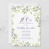 Invitation Purple Botanical 100e fête d'anniversaire (Devant)