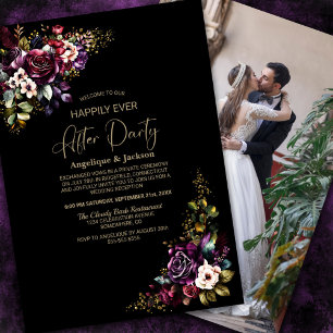 Invitation Purple Bourgogne Floral Mariage après la fête