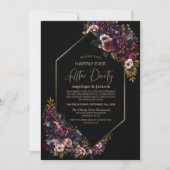 Invitation Purple Bourgogne Floral Noir Mariage après la fête (Devant)