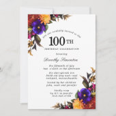 Invitation Purple Bourgogne jaune Floral 100e fête d'annivers (Devant)