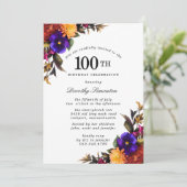 Invitation Purple Bourgogne jaune Floral 100e fête d'annivers (Debout devant)