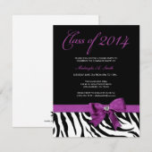 Invitation Purple Bow avec zèbre rayé Classe de 2014 (Devant / Derrière)