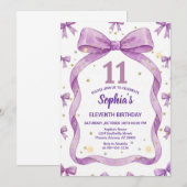 Invitation Purple Bow Birthday Invite, Girls 11th Birthday  (Devant / Derrière)