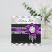 Invitation Purple Bow Black Pearl Lace Pearl fête d'anniversa (Debout devant)