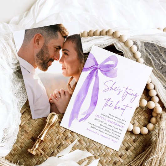 Invitation Purple Bow Elle Tying the Knot Fête des mariées
