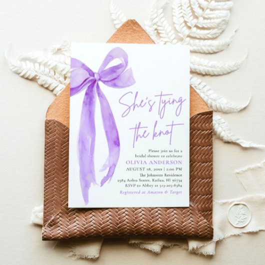 Invitation Purple Bow Elle Tying the Knot Fête des mariées