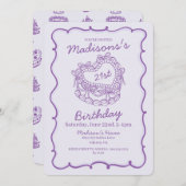 Invitation Purple Bow Retro Coquette gâteau Coquette Coeur 21 (Devant / Derrière)