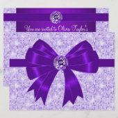 Invitation Purple Bow Sparkle Girls 18e fête d'anniversaire (Devant / Derrière)