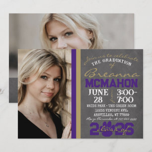Invitation Purple & Bronze Gold Empreinte de patte Graduation