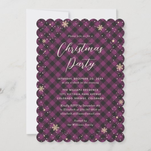Invitation Purple Buffalo Plaid Christmas Party (Devant)