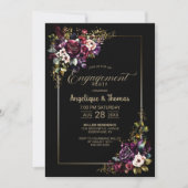 Invitation Purple Burgundy Floral Black Engagement Party (Devant)