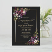 Invitation Purple Burgundy Floral Black Engagement Party (Debout devant)