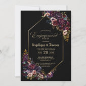 Invitation Purple Burgundy Floral Black Engagement Party (Devant)