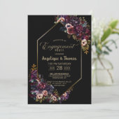 Invitation Purple Burgundy Floral Black Engagement Party (Debout devant)