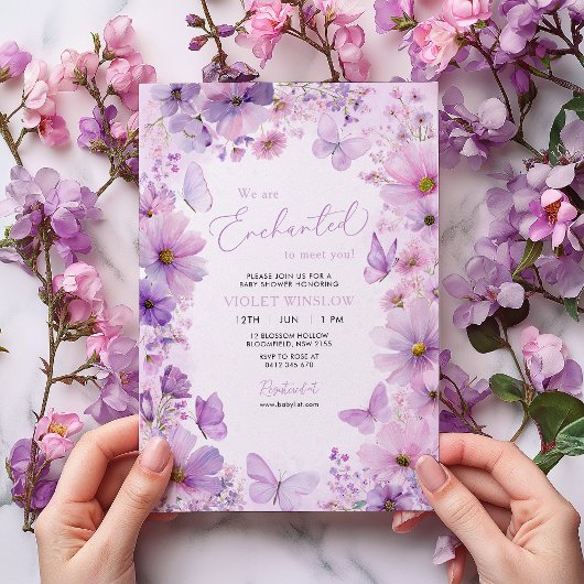 Invitation Purple Butterfly Floral Baby Shower Enchanted