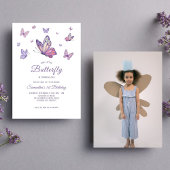Invitation Purple Butterfly Girl Birthday Photo
