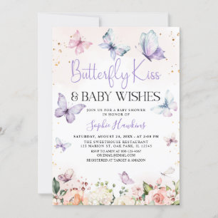 Invitation Purple Butterfly Kisses Baby Girl Baby shower