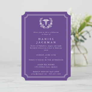 Invitation Purple Caduceus+Laurel Médicale School Graduation