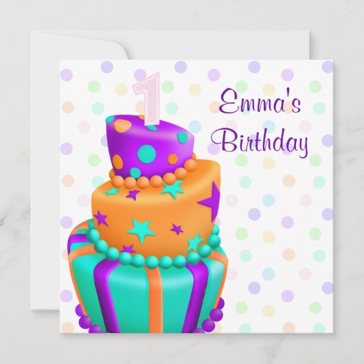 Invitation Purple Cake Présente Filles 1er Anniversaire (Devant)